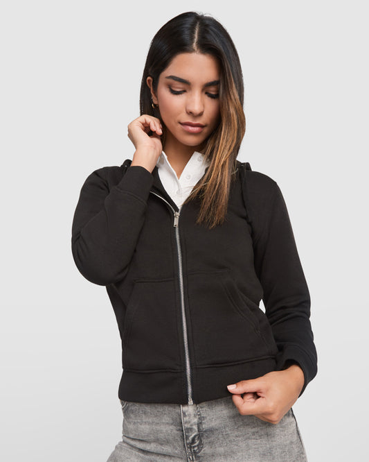 innovateQ Best-Preis-Garantie: Damen Sweatjacke mit Kapuze und Futter Ton-in-Ton VELETA CQ6425 schwarz