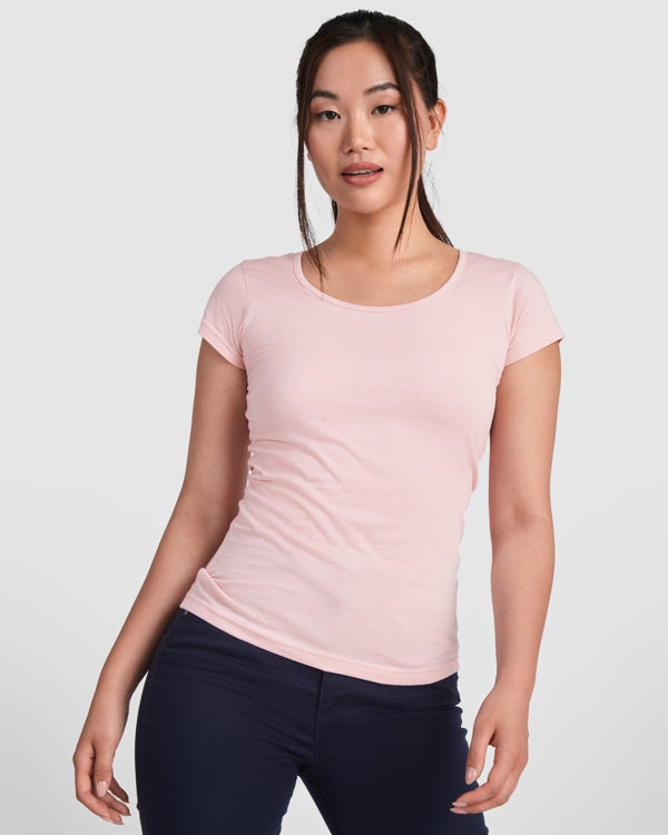 innovateQ Best-Preis-Garantie: Kurzarm-Damen T-Shirt tailliert mit tiefem Rundhalsausschnitt und  Seitennahte GUADALUPE CA6647 weiss