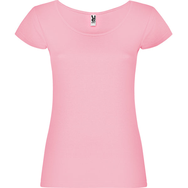 innovateQ Best-Preis-Garantie: Kurzarm-Damen T-Shirt tailliert mit tiefem Rundhalsausschnitt und  Seitennahte GUADALUPE CA6647 hell-pink