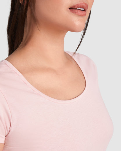 innovateQ Best-Preis-Garantie: Kurzarm-Damen T-Shirt tailliert mit tiefem Rundhalsausschnitt und  Seitennahte GUADALUPE CA6647 hell-pink