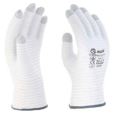 Best-Preis-Garantie:  Kohlefaserngestreifte Polyester ESD Handschuhe ohne Beschichtung CARBON-ST-2