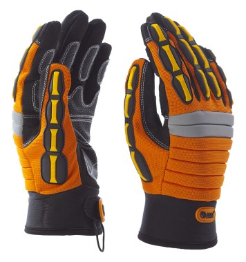 Best-Preis-Garantie:  Mechanikerhandschuh mit schwarzer Handflächenverstärkung und orange Handrücken mit Schutz gegen Stöße MKN2