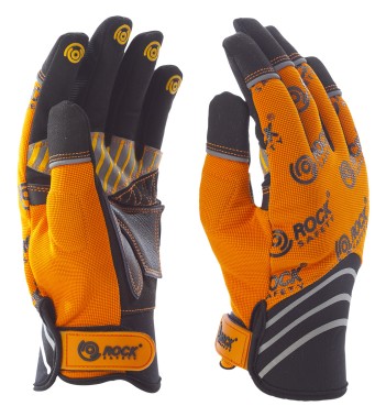 Best-Preis-Garantie:  Mechanikerhandschuh mit gelb-schwarzer Handflächenverstärkung und orange Handrücken MKN1